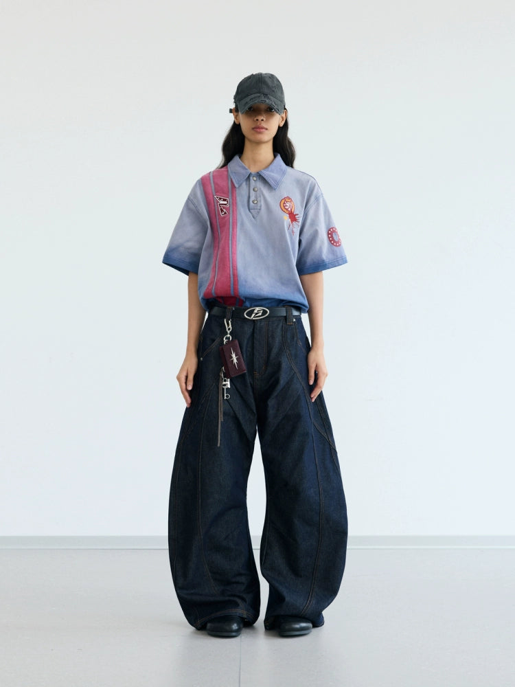 PEOPLESENSE original cow denim deconstruction open line wide-leg jeans retro pendant baggy scimitar pants