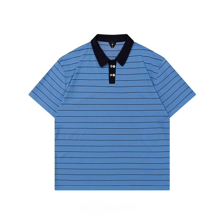 OVDY Striped Lapel Casual Polo Shirt
