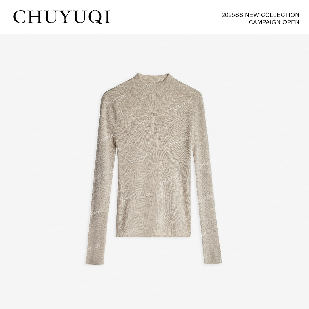 CHUYUQI Slim-fit Semi-turtleneck Bottomed Knitted Sweater