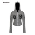 MARCH Vintage Striped Short Hooded Jacket