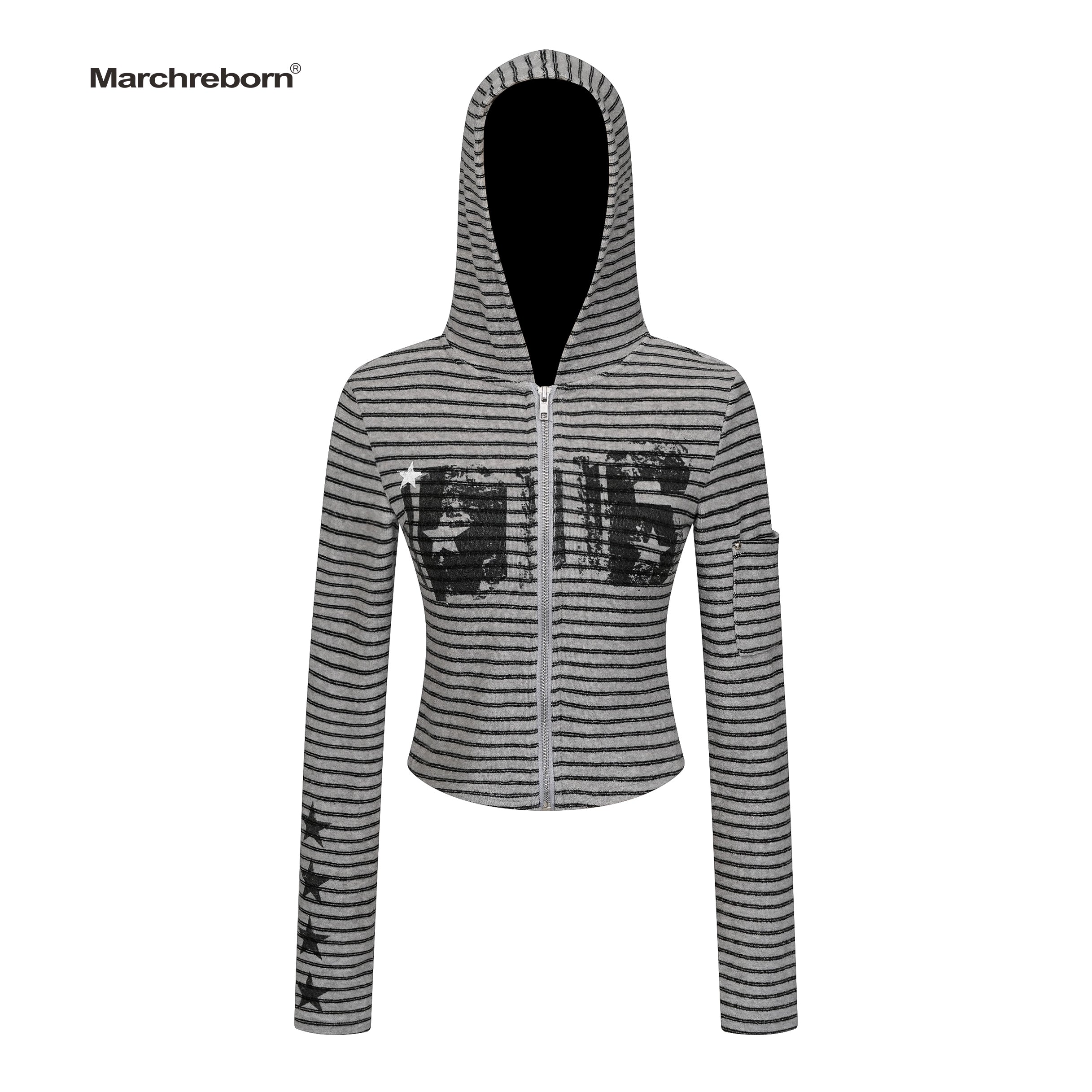 MARCH Vintage Striped Short Hooded Jacket