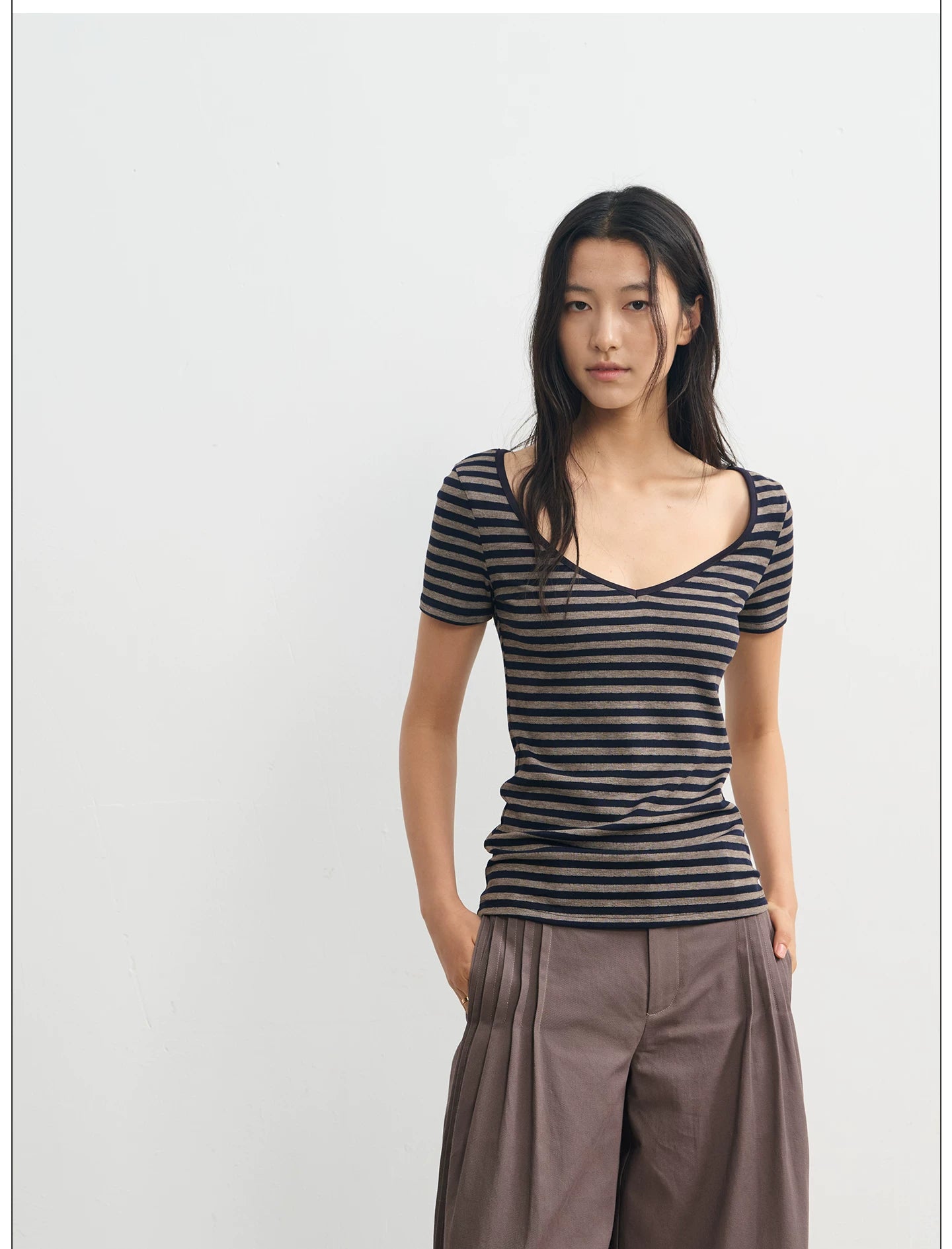 LINY LIBERTY Vintage Contrasting Stripes Loose Waist Tee