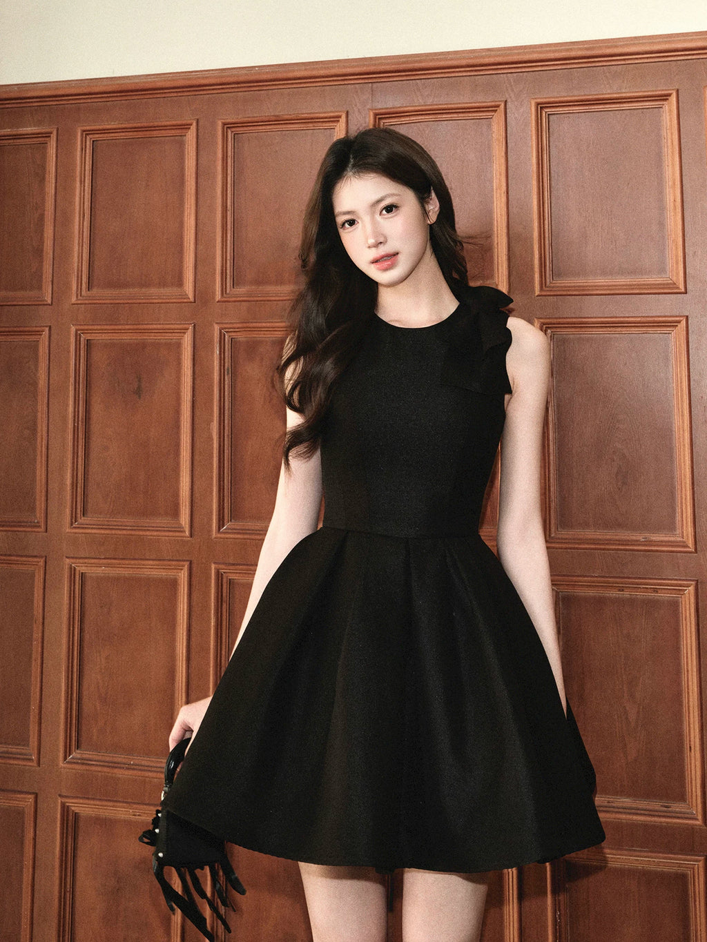 Avenement Waist Bow Crew Neck Vest Skirt