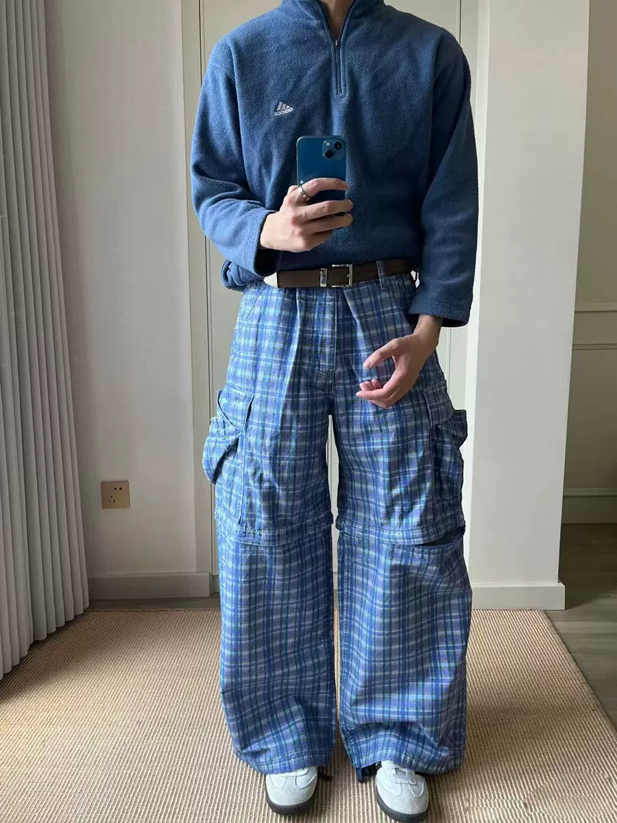 TWOMOONS Vintage Checked Camouflage Wide-leg Pants