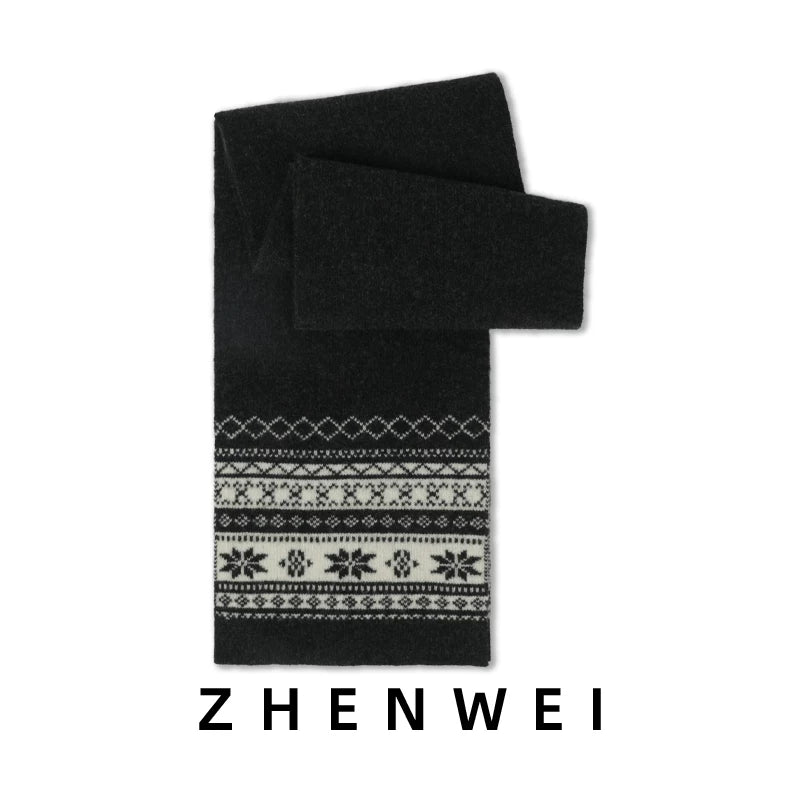 ZHENWEI Pure Wool Fair Island Knitted Small Scarf Scarf