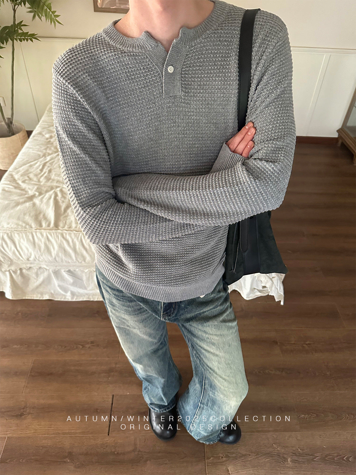 EME Vintage Waffle Small V-Neck Long Sleeve