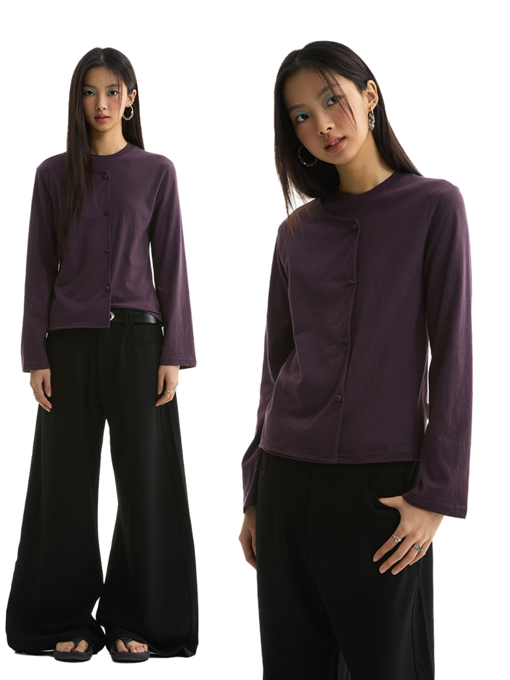 FUNKYFUN Cloth Buckle Design Round Neck  T-shirt