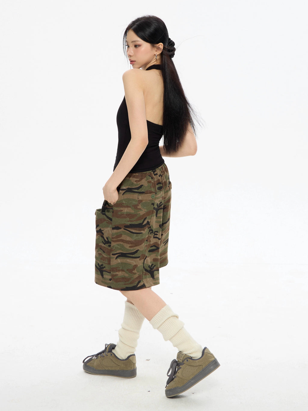 Zero Camouflage Straight Wide-leg Elastic Waist Pants