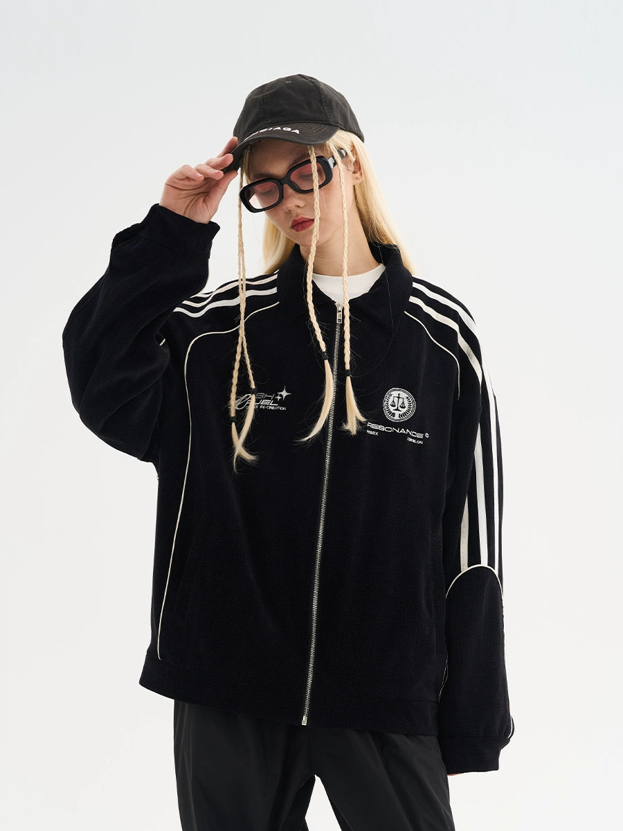 Harshandcruel Contrast Stripe Lapel Corduroy Jacket