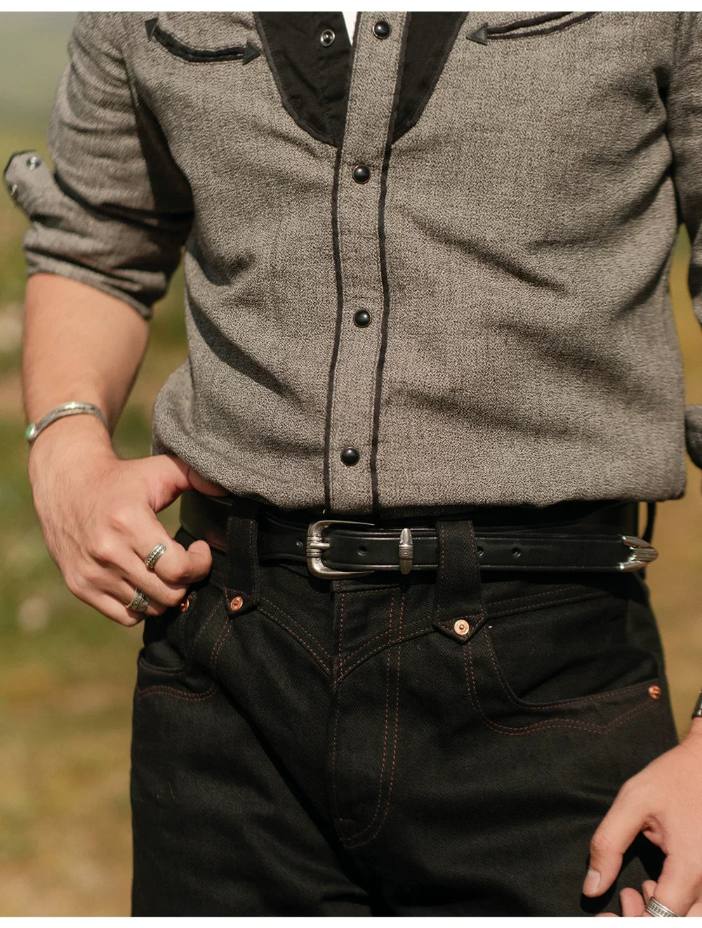 MBBCAR Vintage Versatile Casual Horseshoe-mouth Stitch Belt