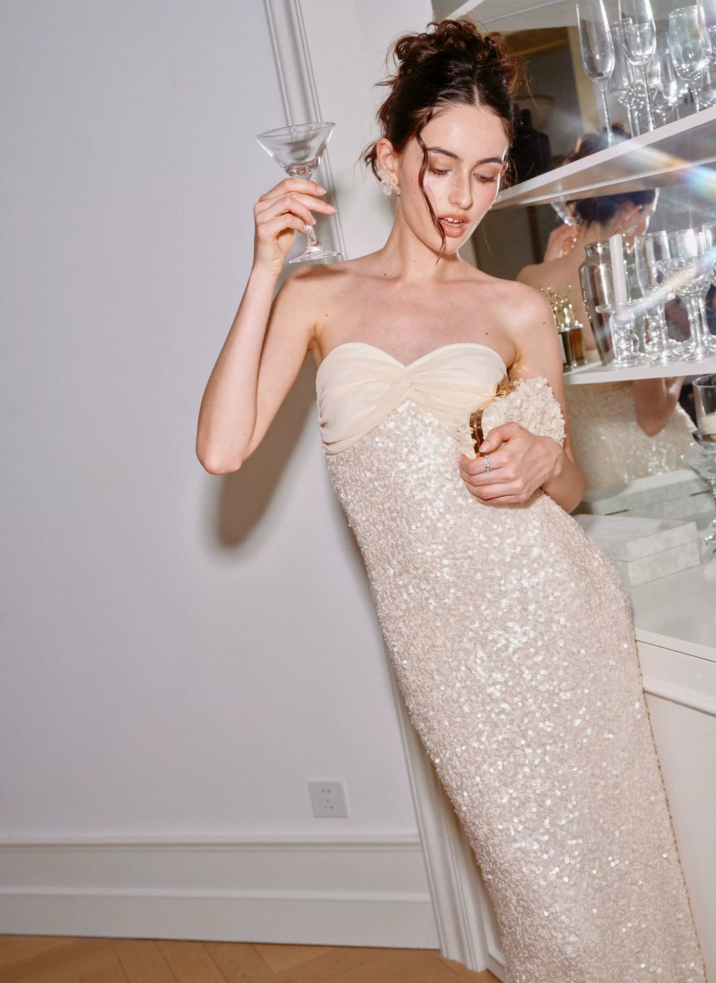 J TheChosen Sequined Tube Top Shawl Dress