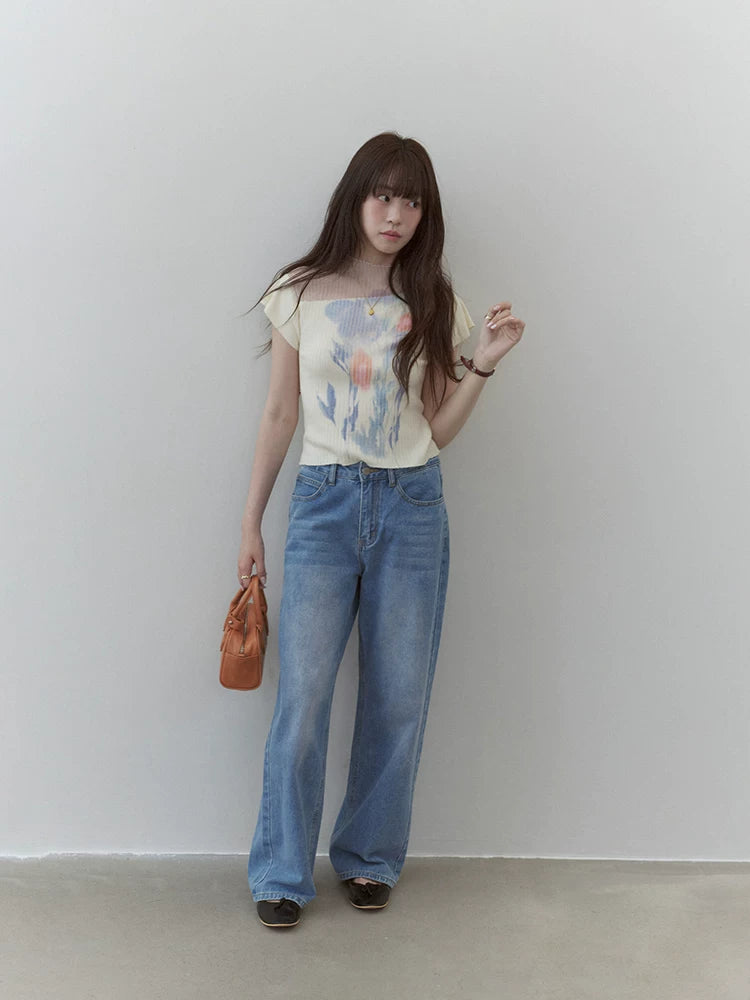 VOOE Irregular Splicing Printing Knitted Tee