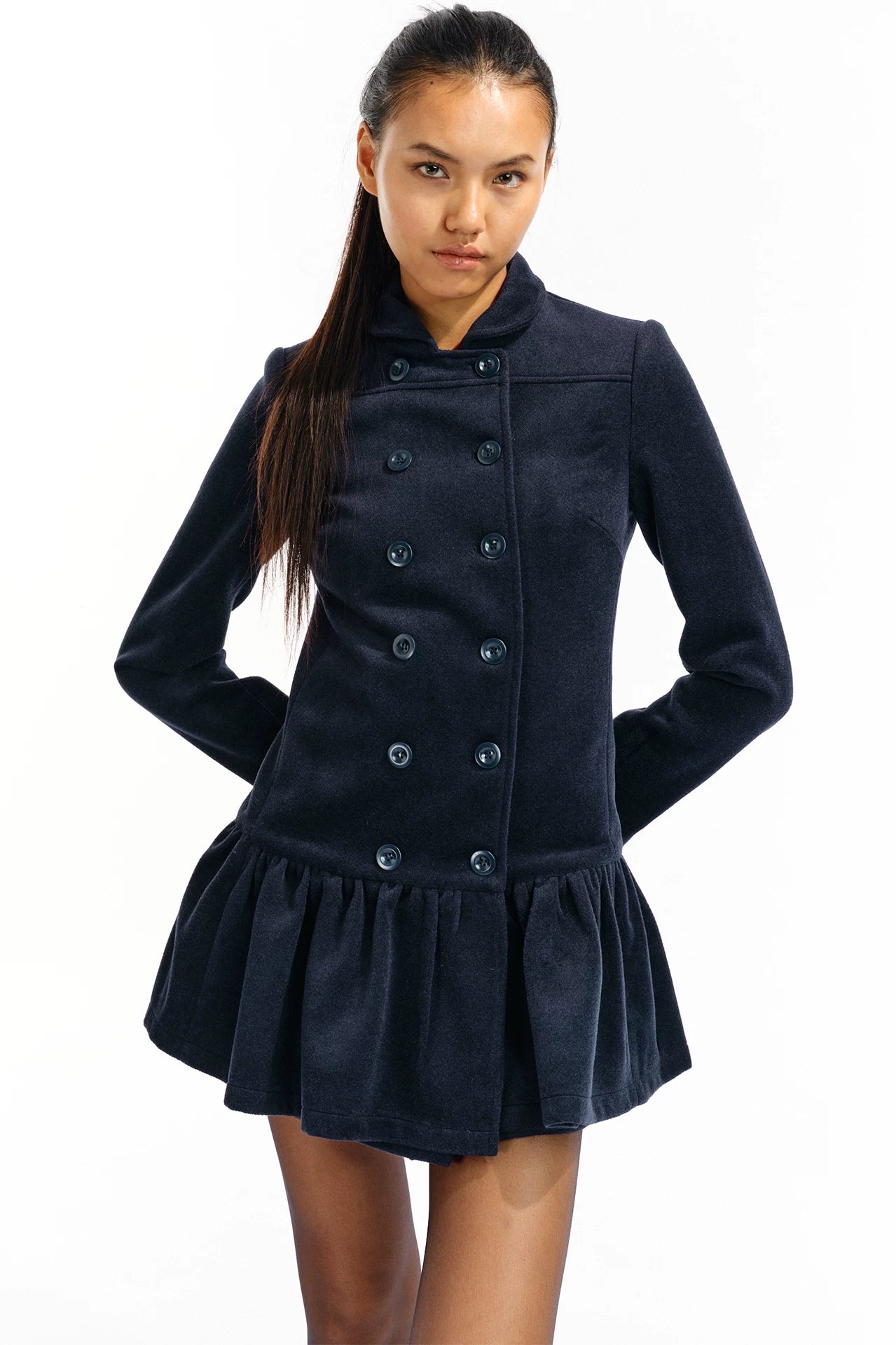 Two Little Guys Soft Waxy Double-breasted Lapel Dress Woolen Coat