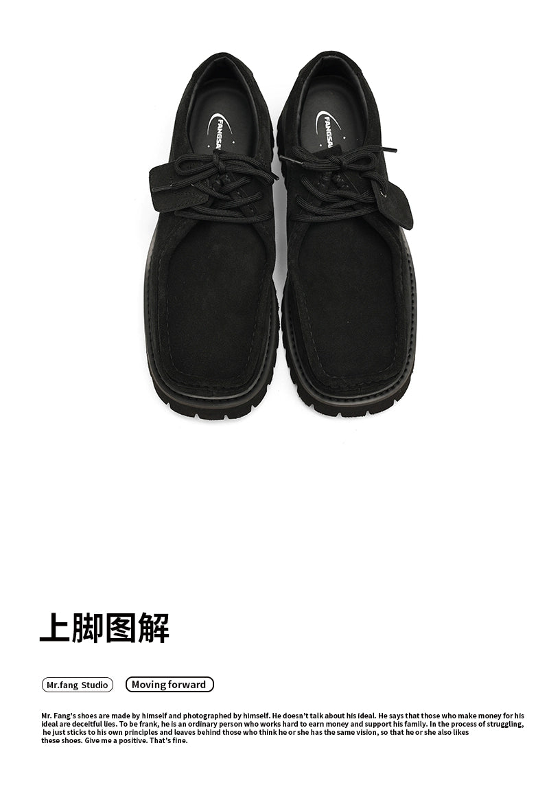 FANGSANHUO Square Head Retro Thick-soled Suede Tooling Short Boots