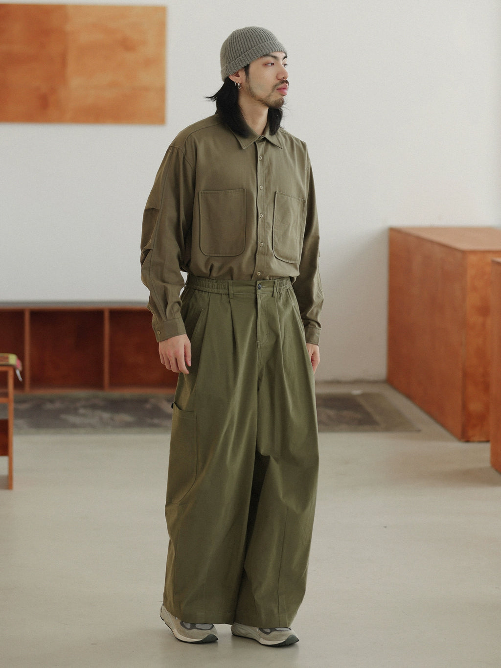NOEARS Loose Straight Elastic Waist Slacks