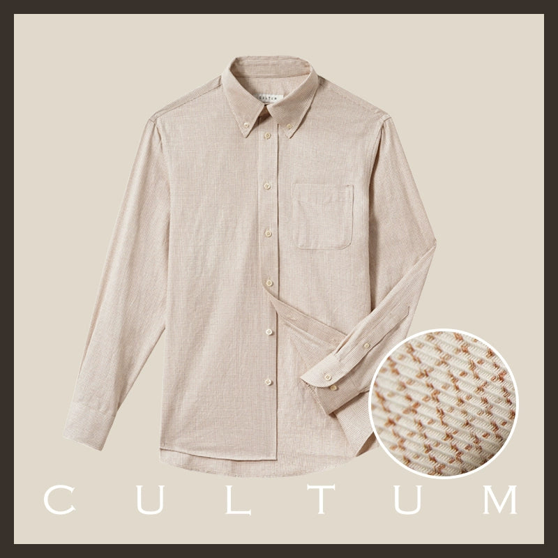 CULTUM Cotton Plaid Button-Neck Long Sleeve Shirt