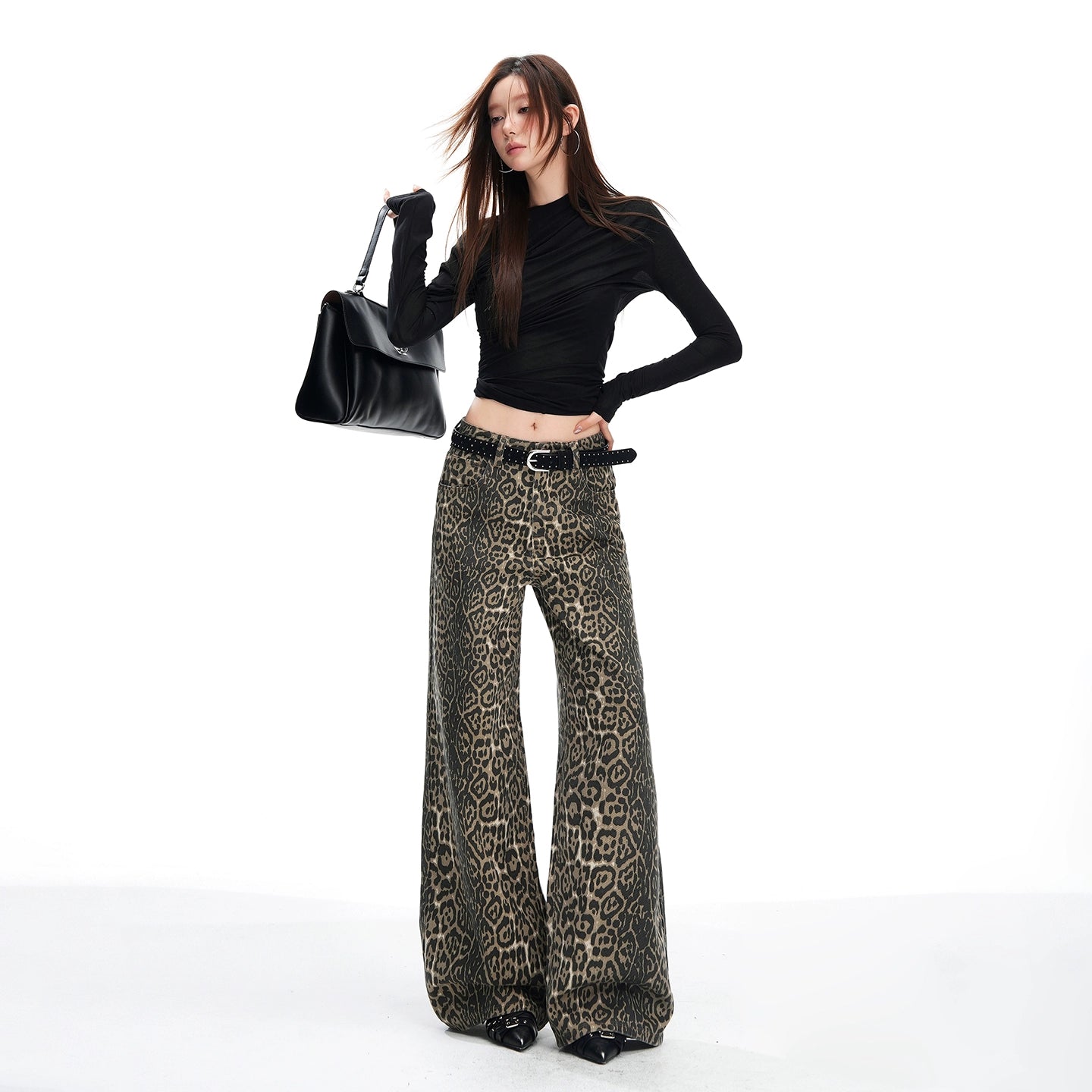 KPSR Retro Leopard Print Low-rise Flared Pants