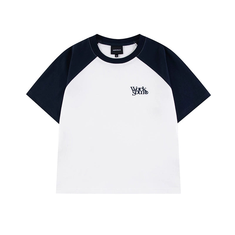 NICEBAD Contrasting Color Raglar Sleeve Embroidery Tee