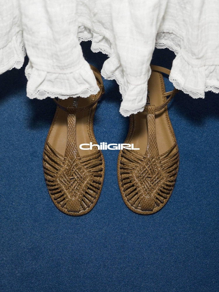 CHILIGIRL Retro Woven Bag Head Cool Single Shoes
