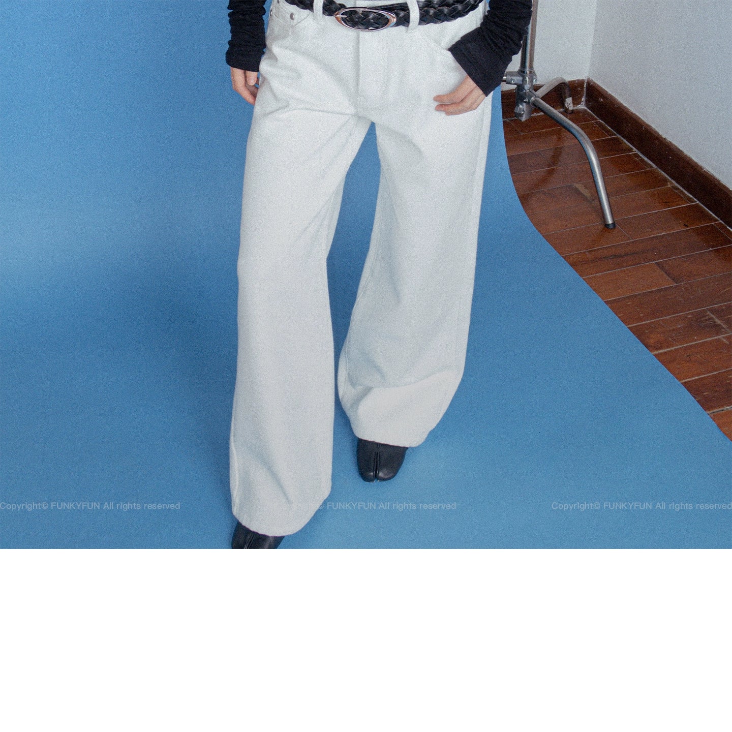 FUNKYFUN Versatile Thickened Straight Loose Twill Rivet Jeans