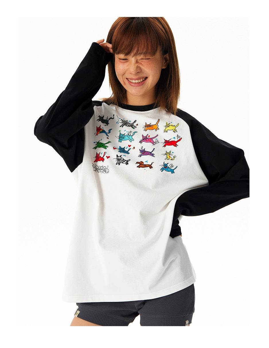 CryingCenter Cute Kitten Hand-painted Shoulder Ruffle Long Sleeve