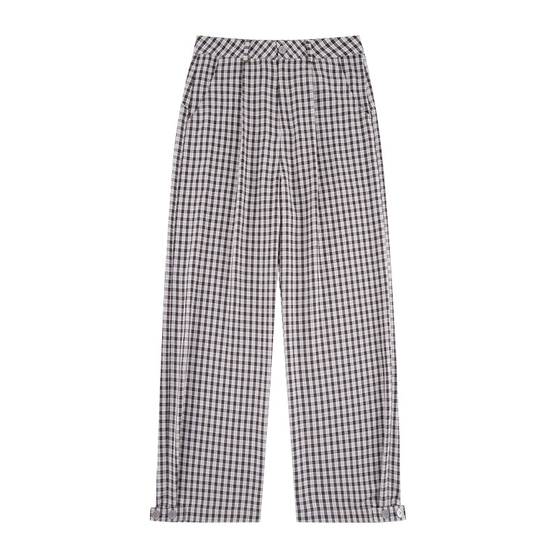 NICEBAD Flower-embroidered Plaid Trousers