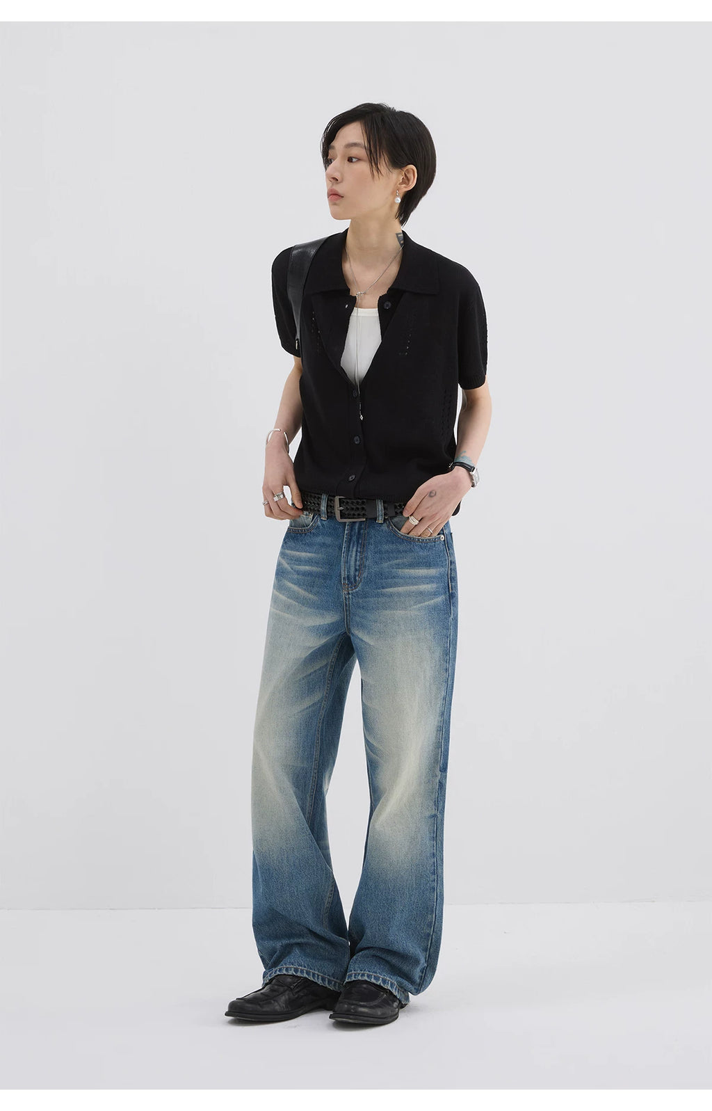 Sameuoo Hand-pleated Straight Jeans