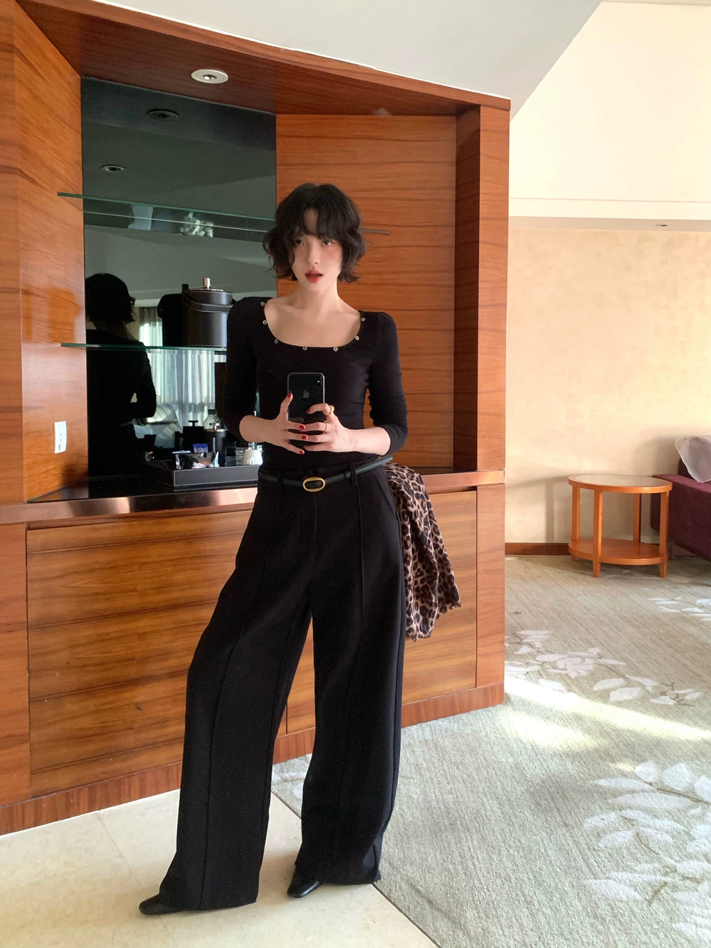 KELIFAN Retro High-waisted Slim Velvet Casual Trousers
