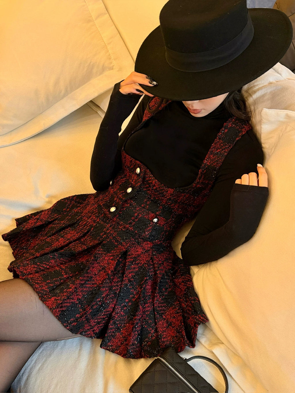 FINDYAWINGS Retro Short Vest Vest Pleated Skirt Set