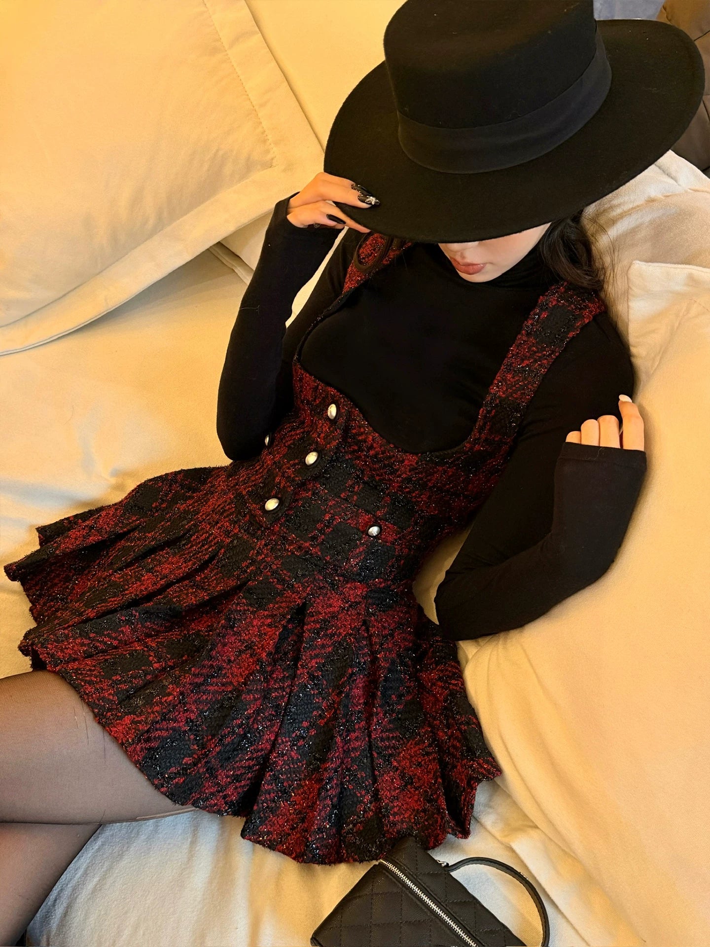 FINDYAWINGS Retro Short Vest Vest Pleated Skirt Set