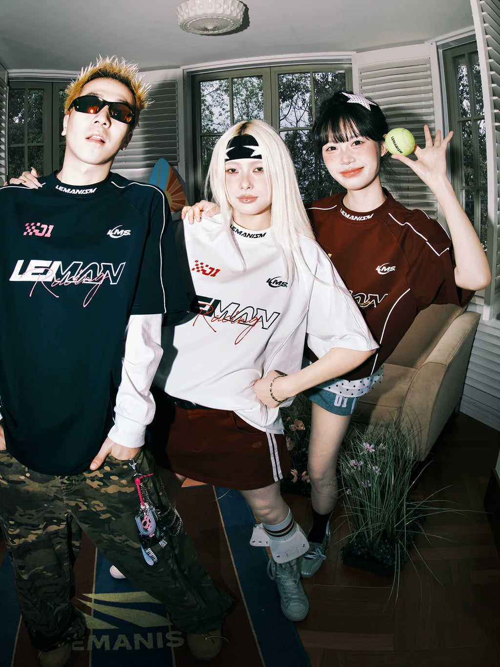 Lemanism Letter Line Contrasting Color Casual Tee