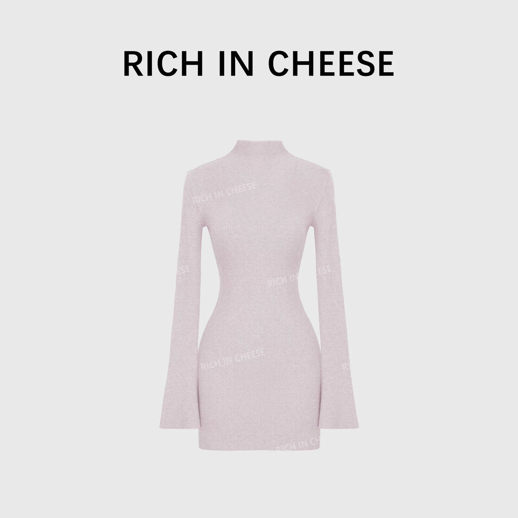 RICH IN CHEESE Waist Slim Knitted Long-sleeved Dress