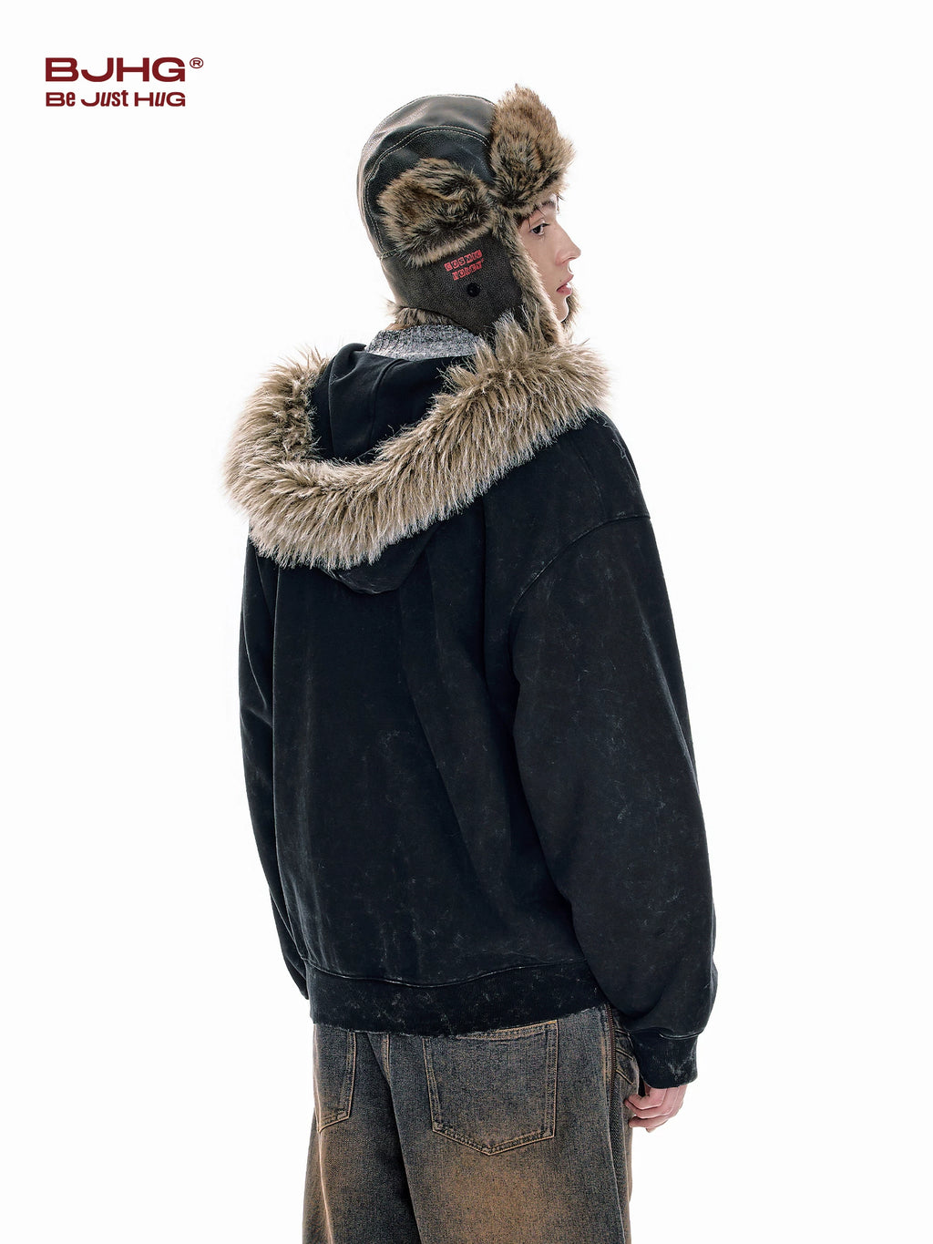 BJHG Fur Collar Hooded Sweater