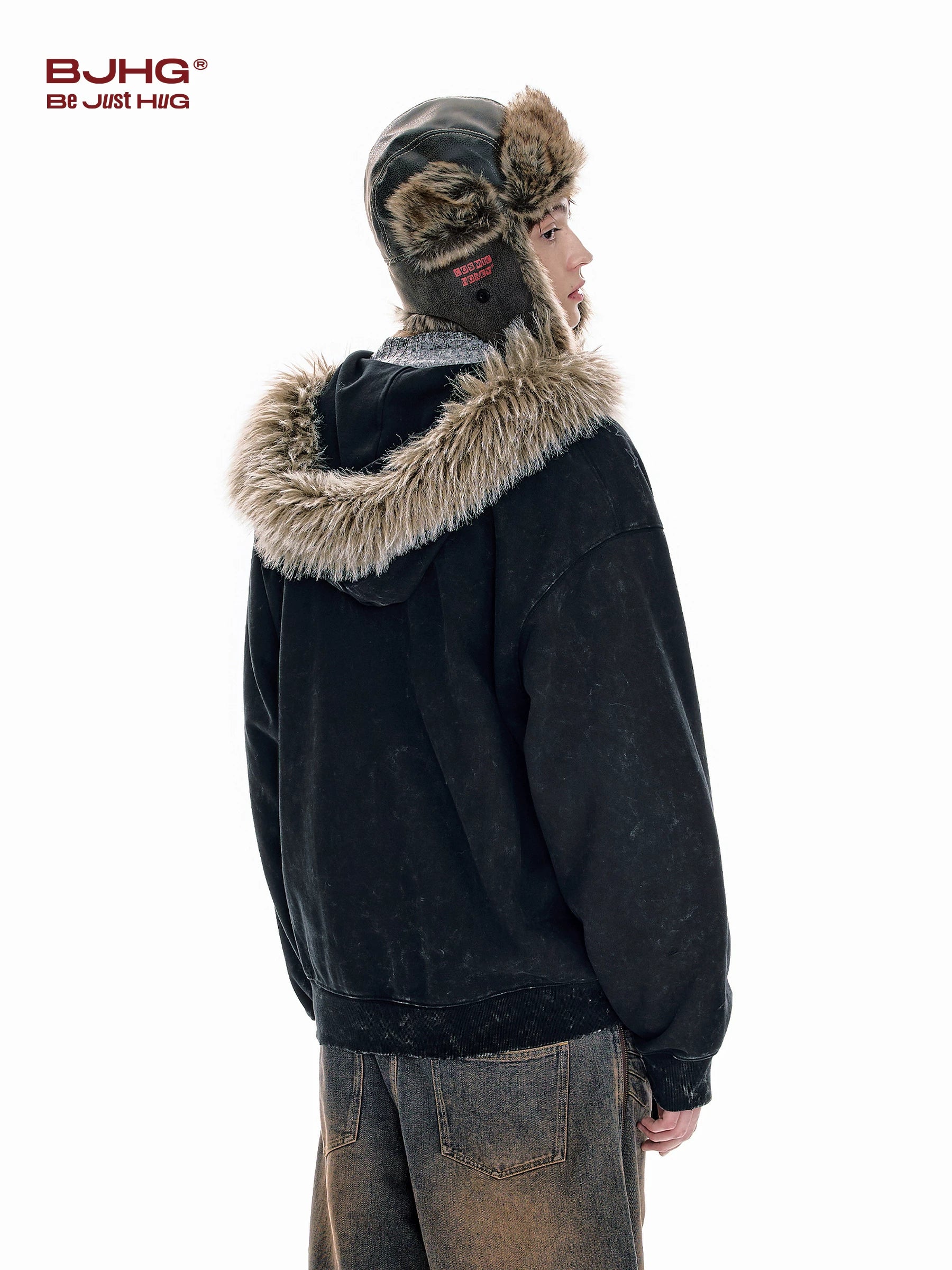 BJHG Fur Collar Hooded Sweater