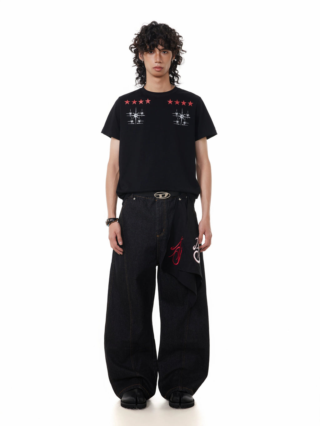 BTSG Detachable Embroidered Square Towel Original Cow Scimitar Pants