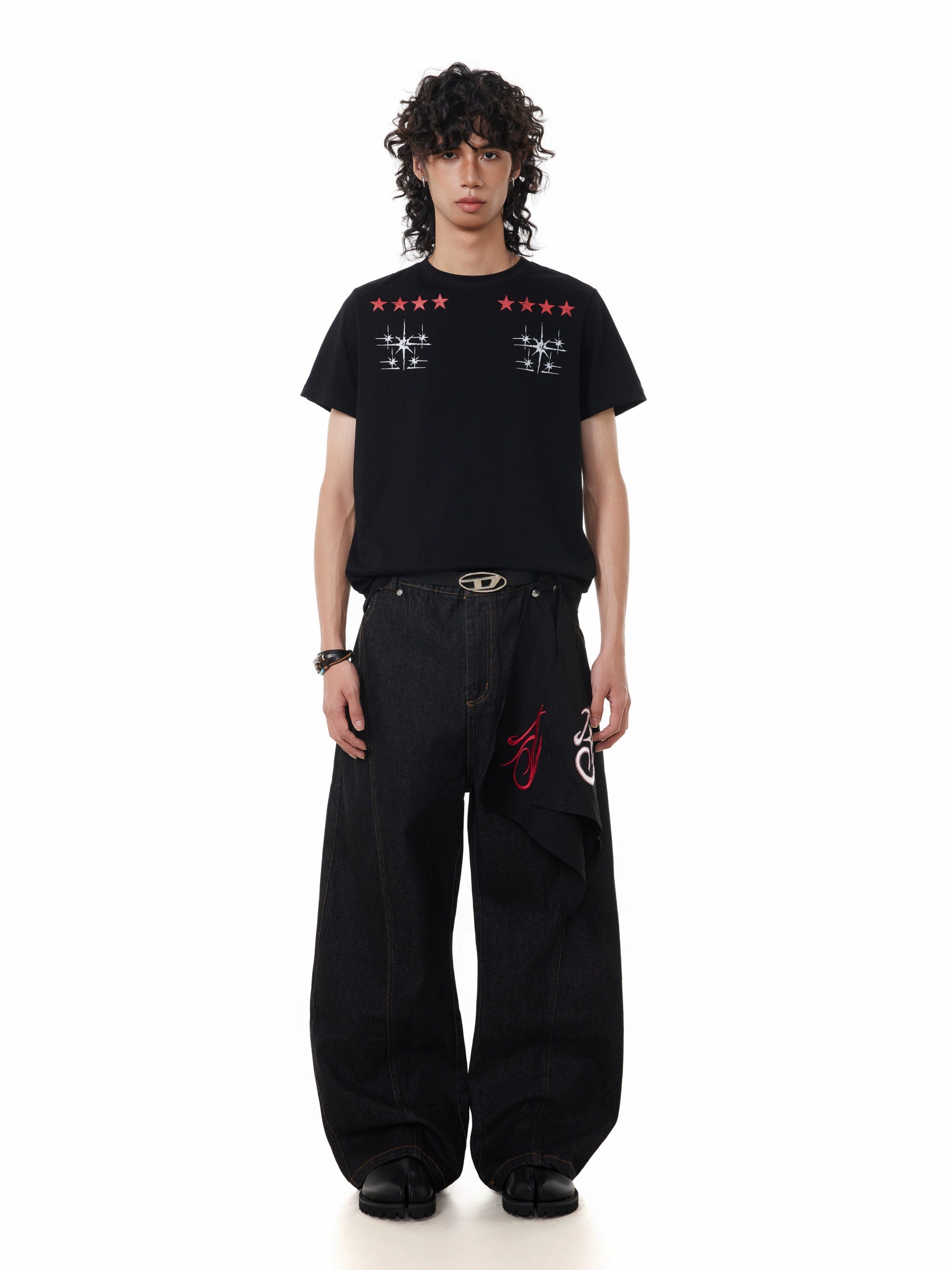 BTSG Detachable Embroidered Square Towel Original Cow Scimitar Pants