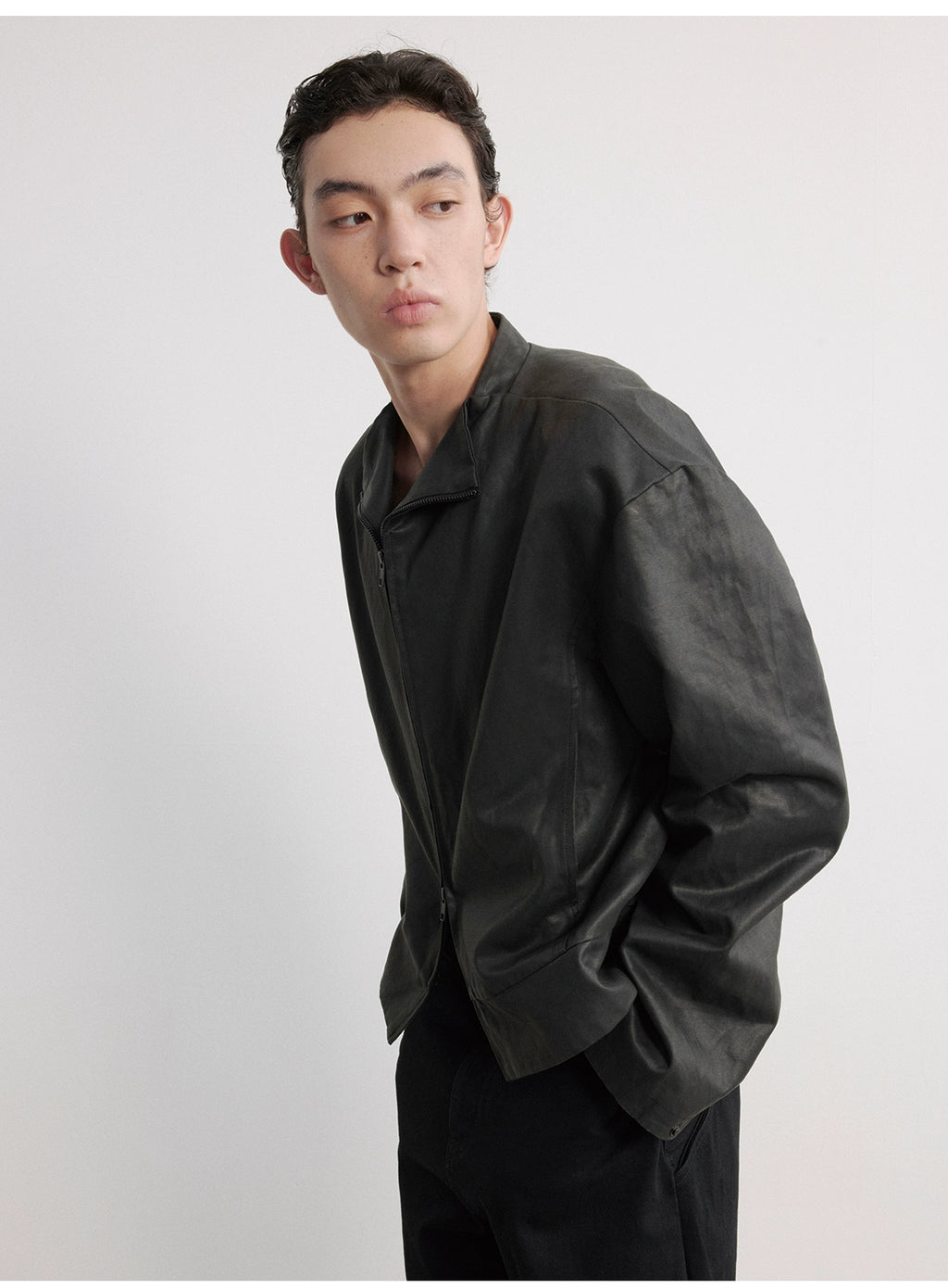 JCAESAR Special-shaped Collar Snap-down Leather Jacket