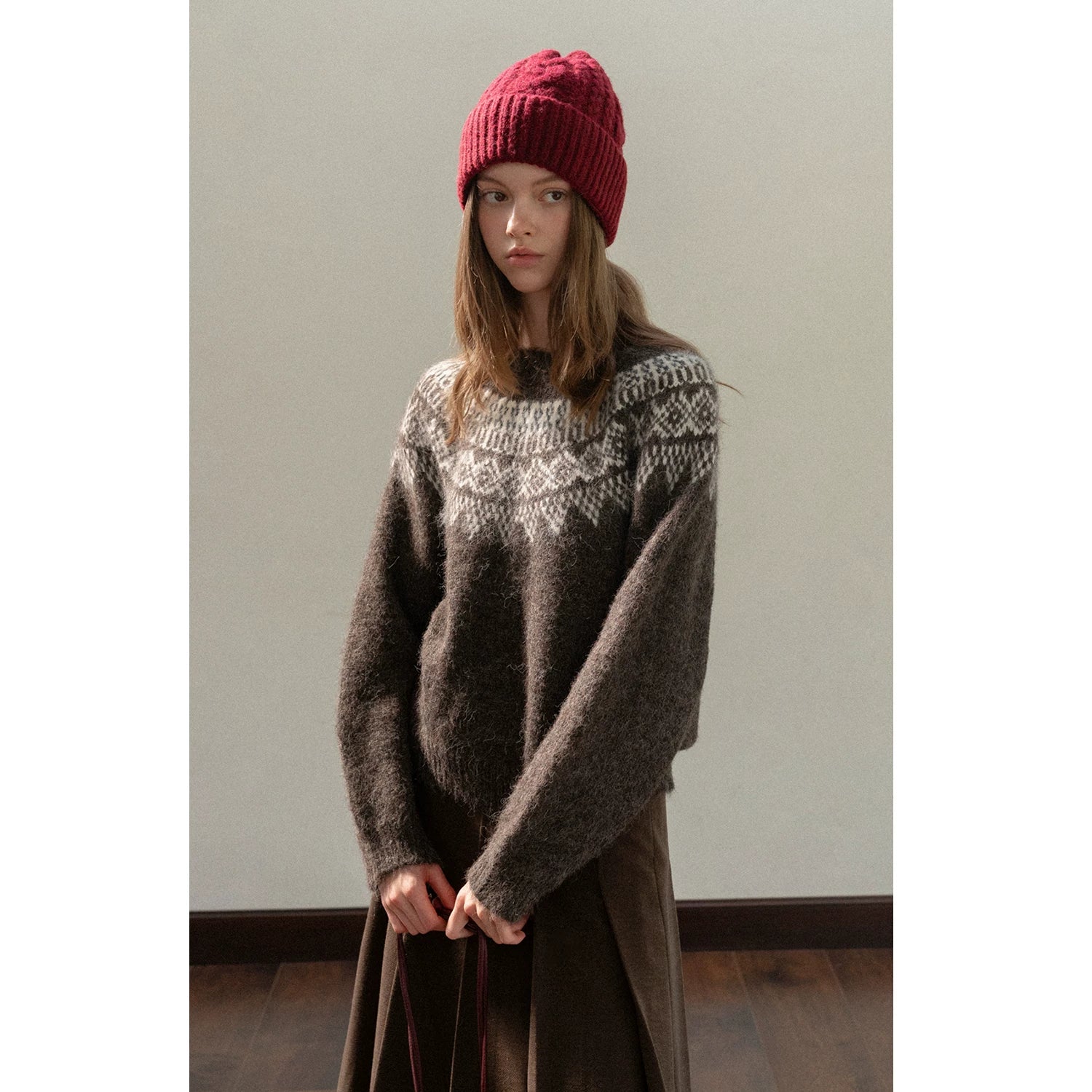 EGGKA Retro Crew Neck Pullover Jacquard Sweater