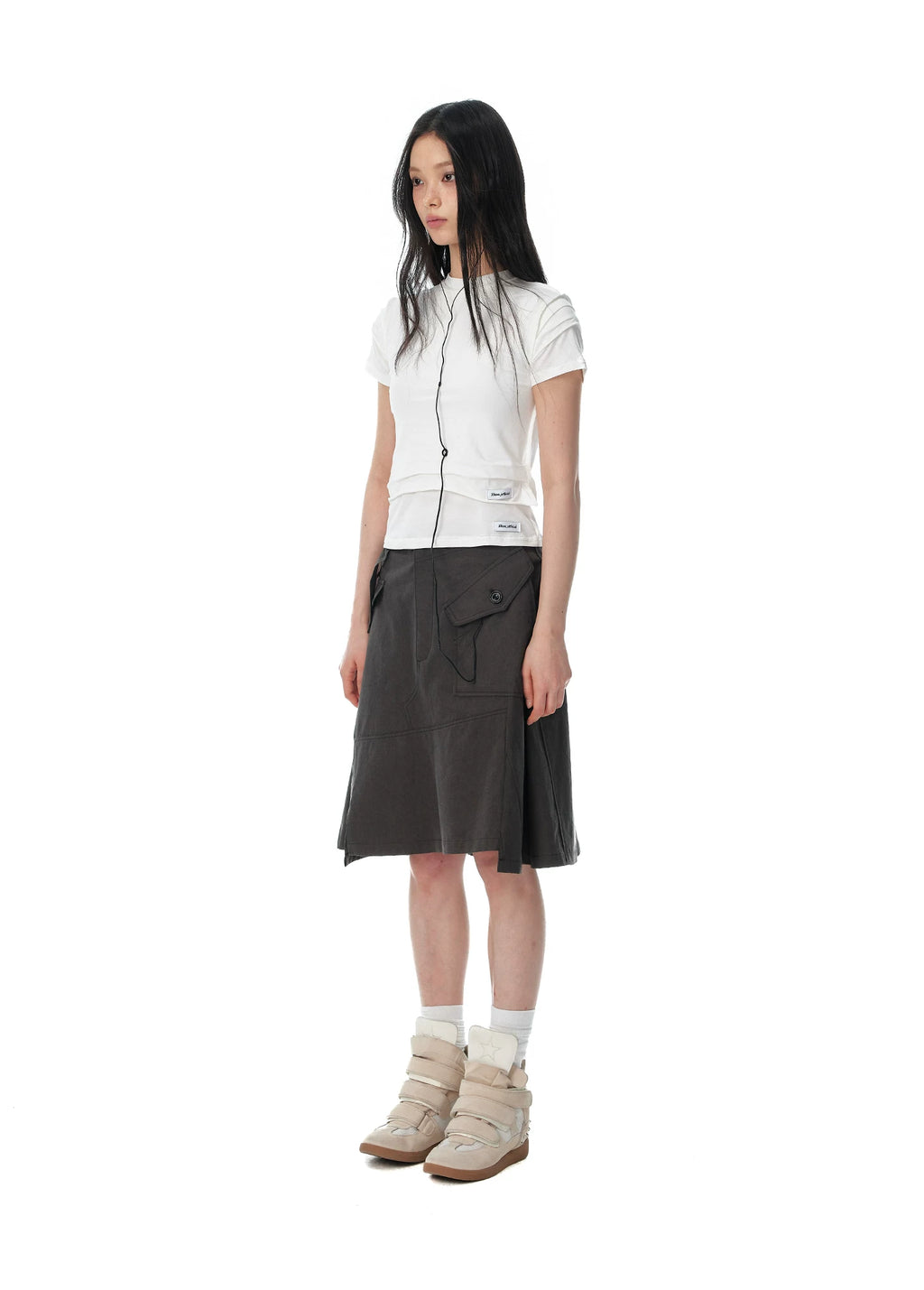 JIKOO Minimalist Waist Fold Back Zipper Tee