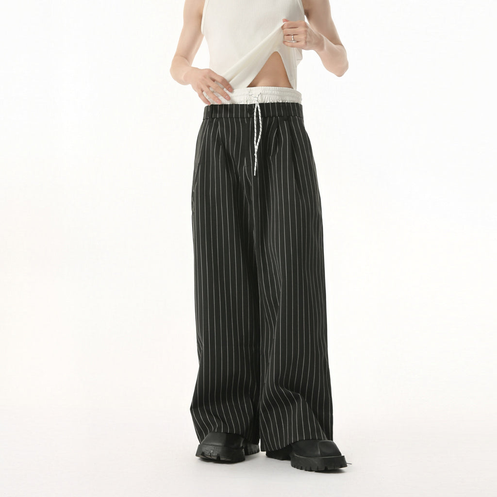 MTLCLOTHES Vintage Stitched Fake Two-piece Striped Trousers