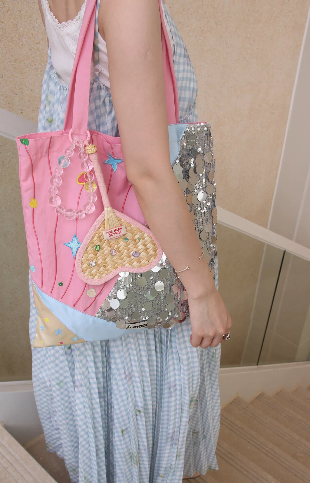 FUNCOO Sequined Embroidered Patchwork Versatile Canvas Shoulder Bag