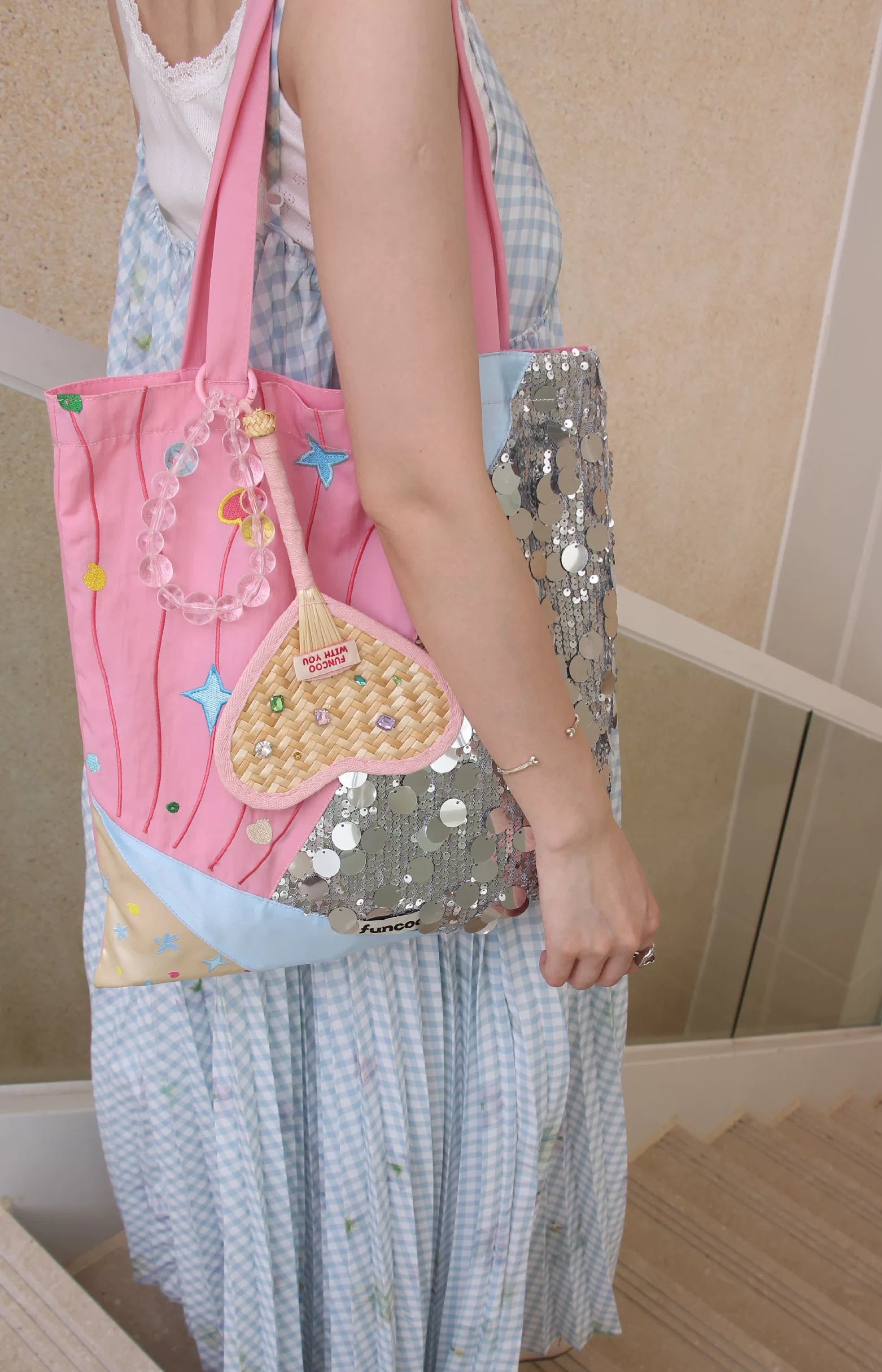 FUNCOO Sequined Embroidered Patchwork Versatile Canvas Shoulder Bag