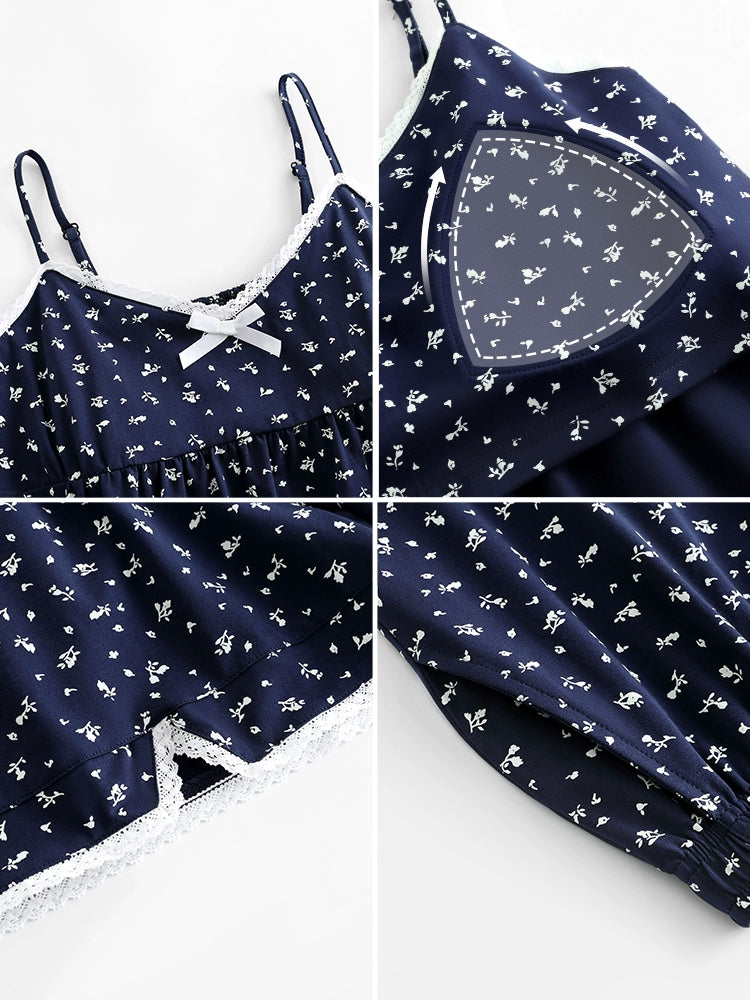 Yuenei with Chest Pad Small Floral Home Suspender Shorts Vest