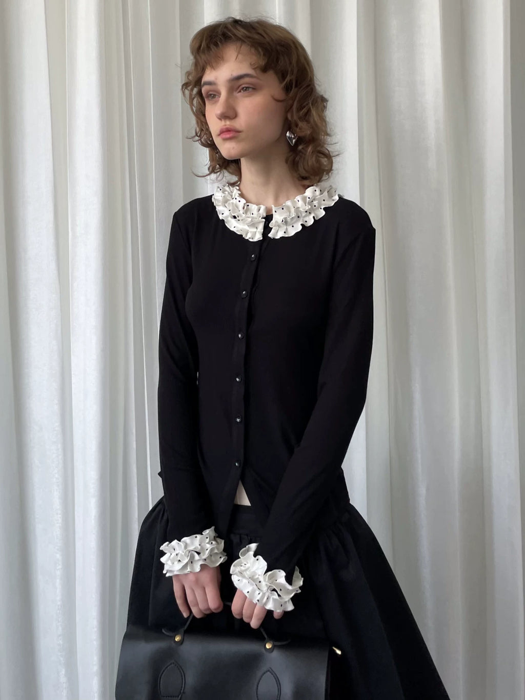 Loosesmell Polka-dot Lace-knit Cardigan