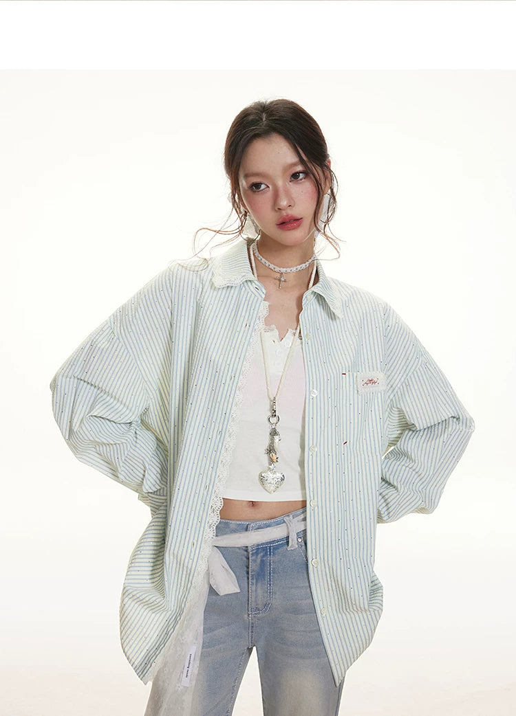 IMONE Hot Diamond Lace Striped Shirt