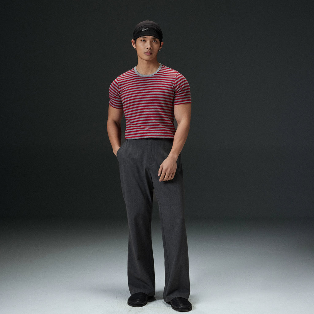 AFTERGLOW Front Shoulder Striped Slim Tee