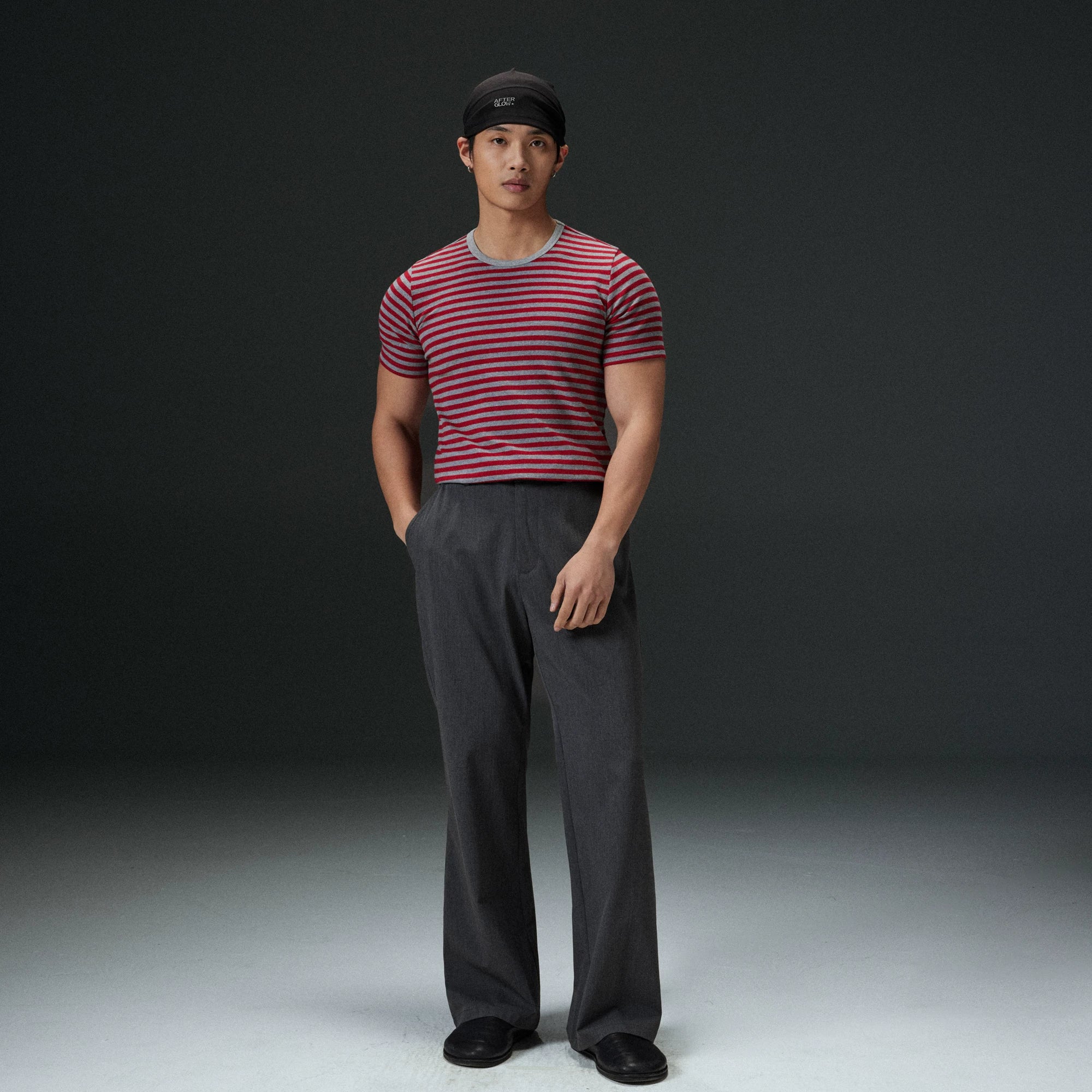 AFTERGLOW Front Shoulder Striped Slim Tee