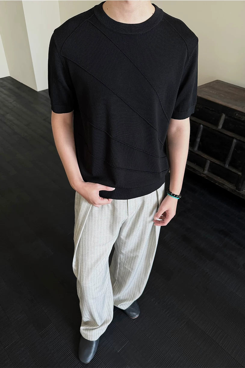 KREATE Front Shoulder Three-dimensional Jacquard Crew Neck Knitted Tee
