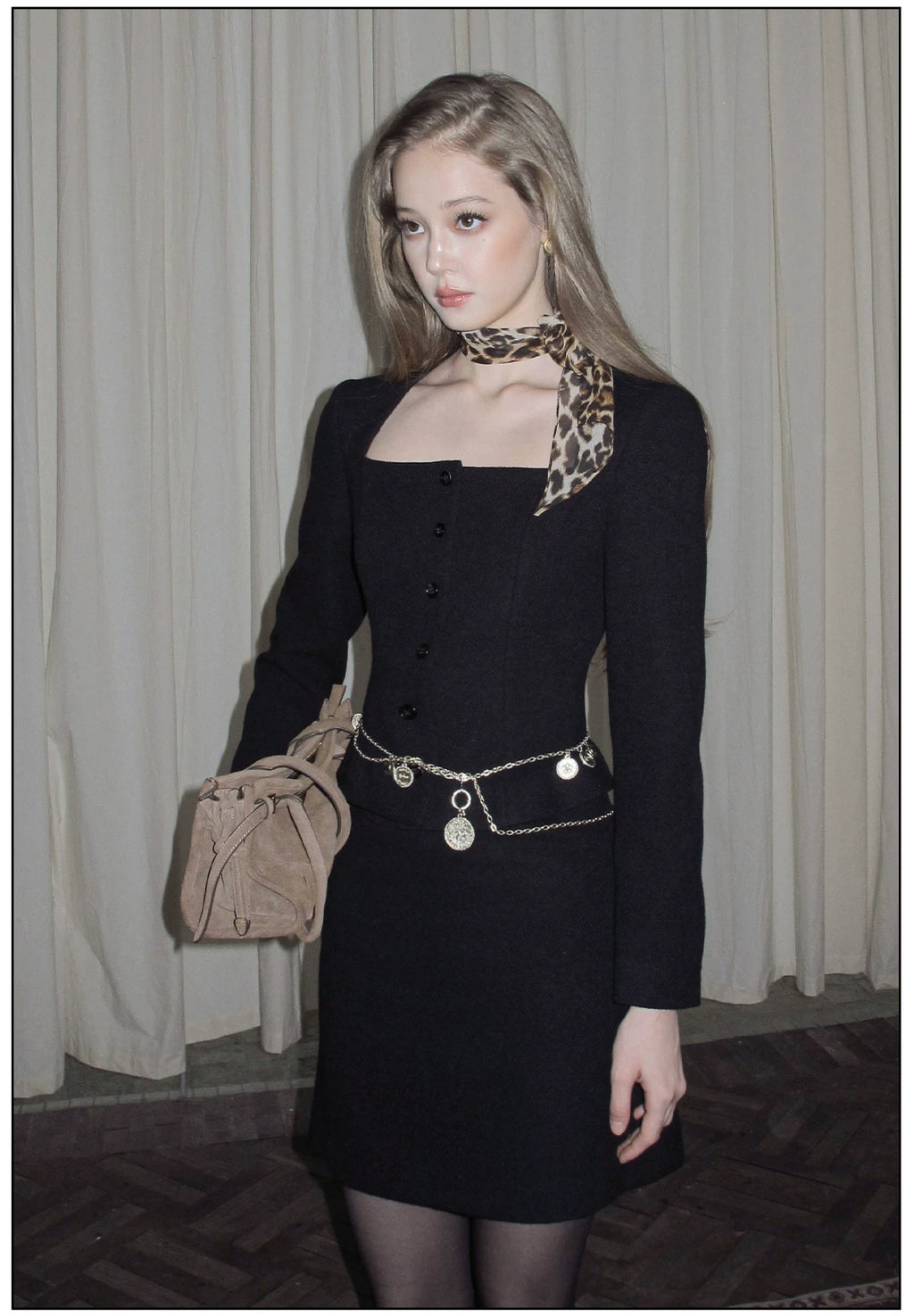 FINDYAWINGS Temperament Square Collar Small Fragrant Skirt Set