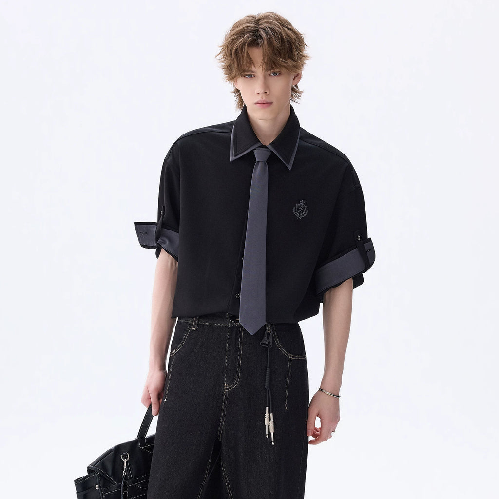 CHOR Double Neck Contrast Tie Loose Shirt